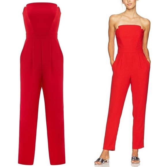 Jill Jill Stuart Red Crepe Strapless Jumpsuit Size 12 - Picture 1 of 12